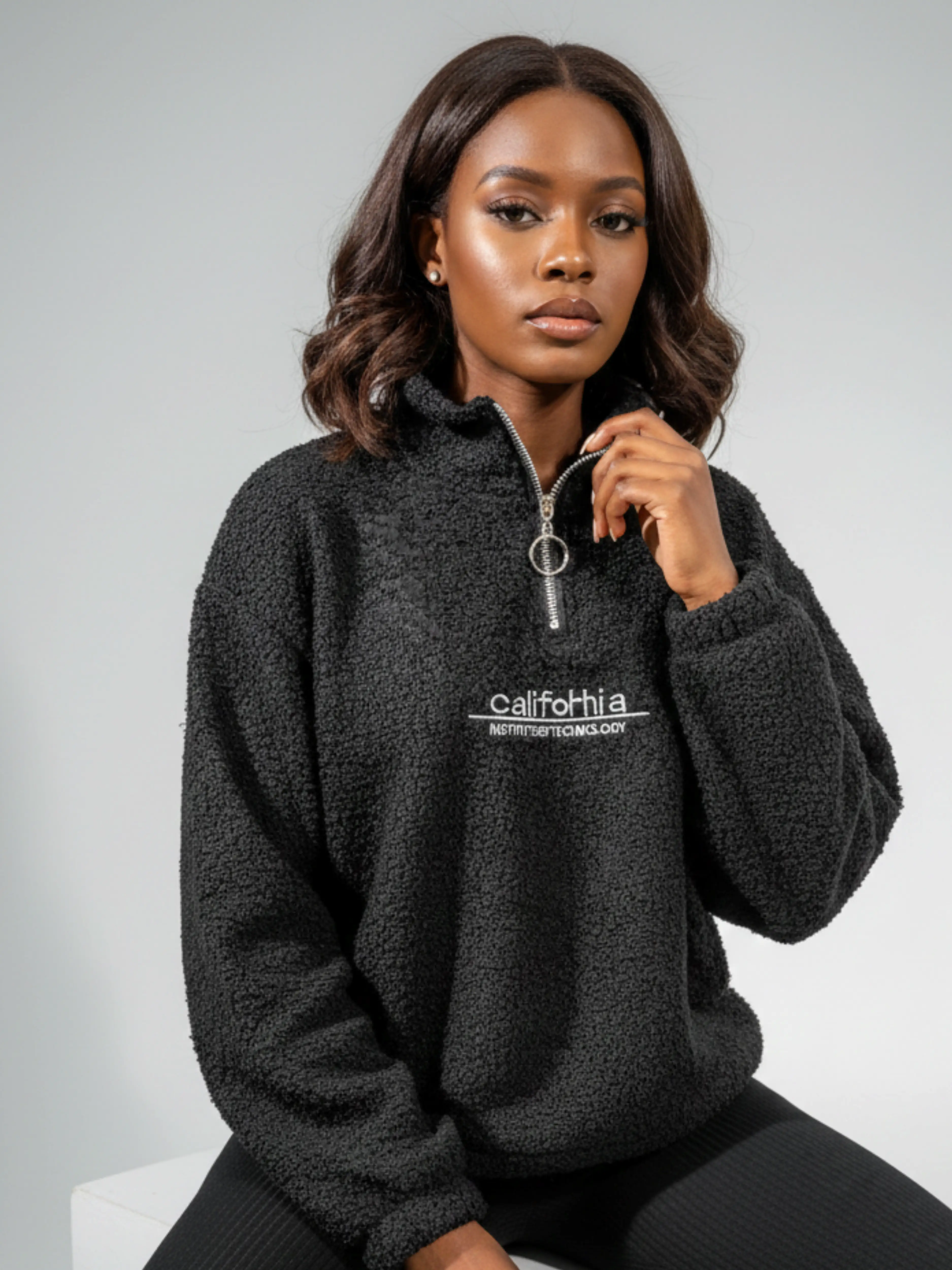 Cosy Fleece Half-Zip Sweater - Cotton tops available at theGirlyZone Kampala